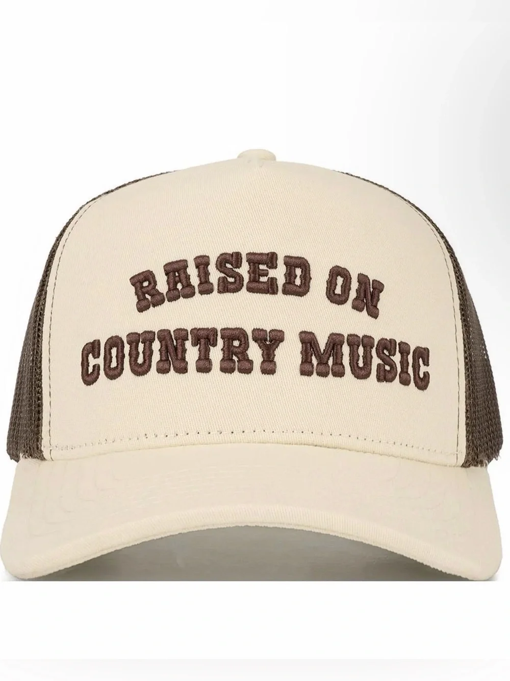 NWOT C.C. Raised On Country Music Beige Trucker Cap